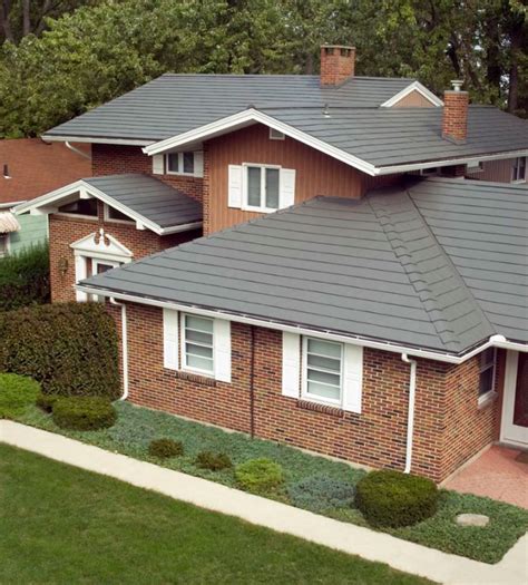 show images of grey brick houses with metal roof|brick exterior gray roof.